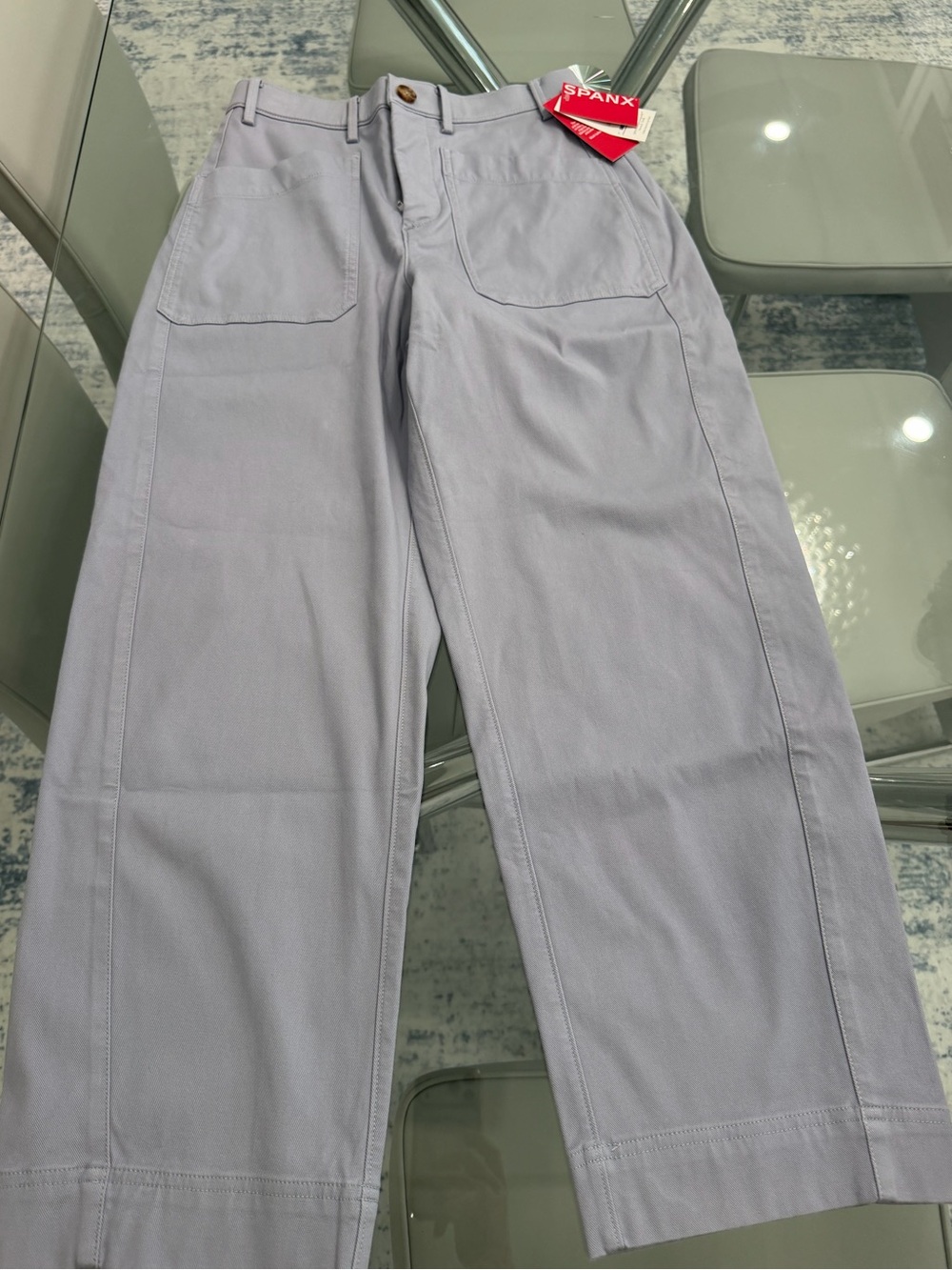 NWT SPANX Supersmooth Stretch Twill Utility Barrel Leg Pant Gray Womens S
